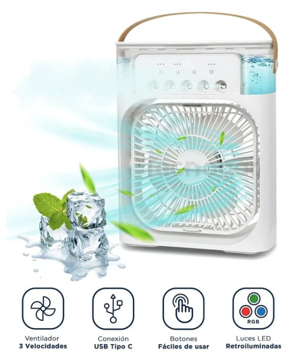 Ventilador con Humidificador y Luces LED de 7 Colores