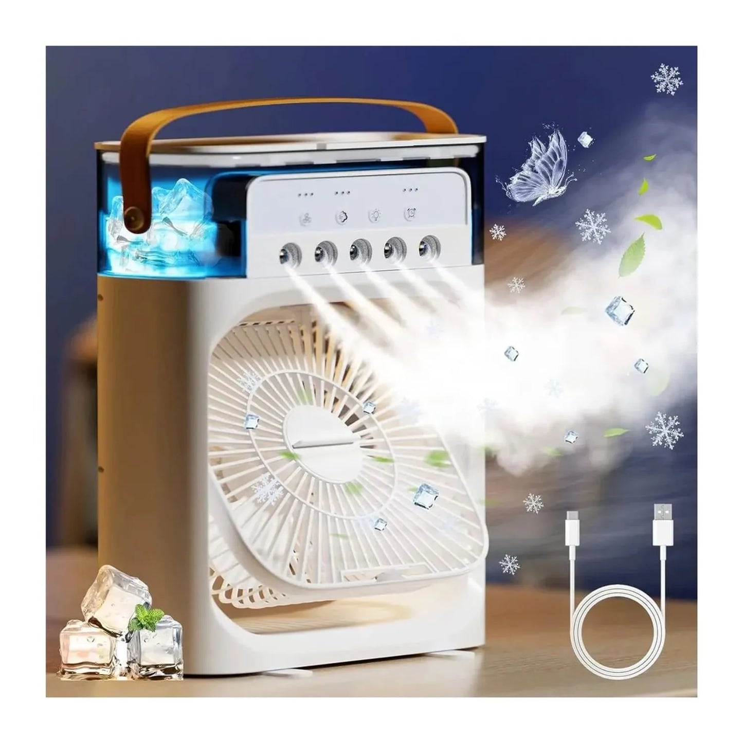 Ventilador con Humidificador y Luces LED de 7 Colores
