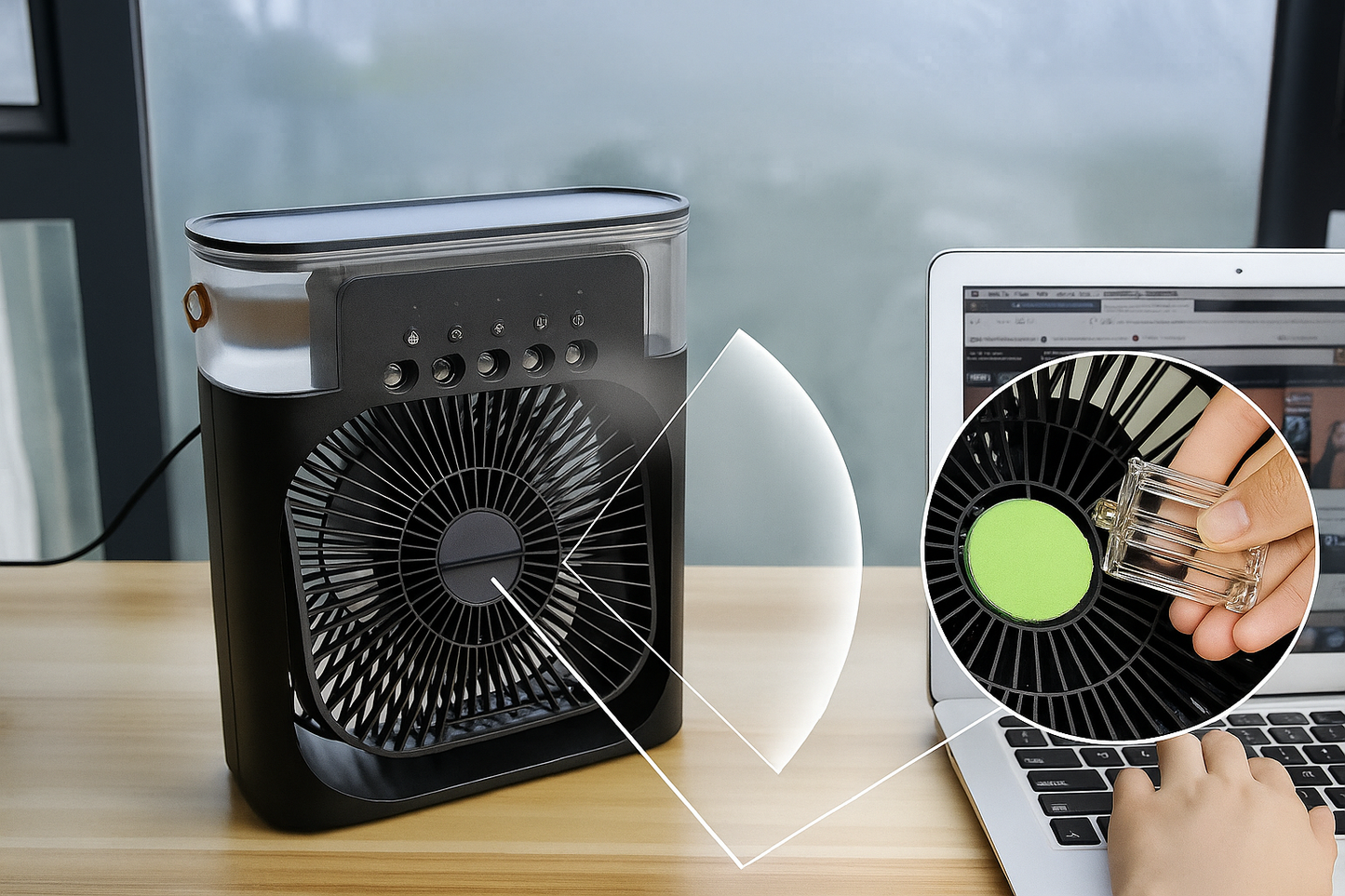 Ventilador con Humidificador y Luces LED de 7 Colores