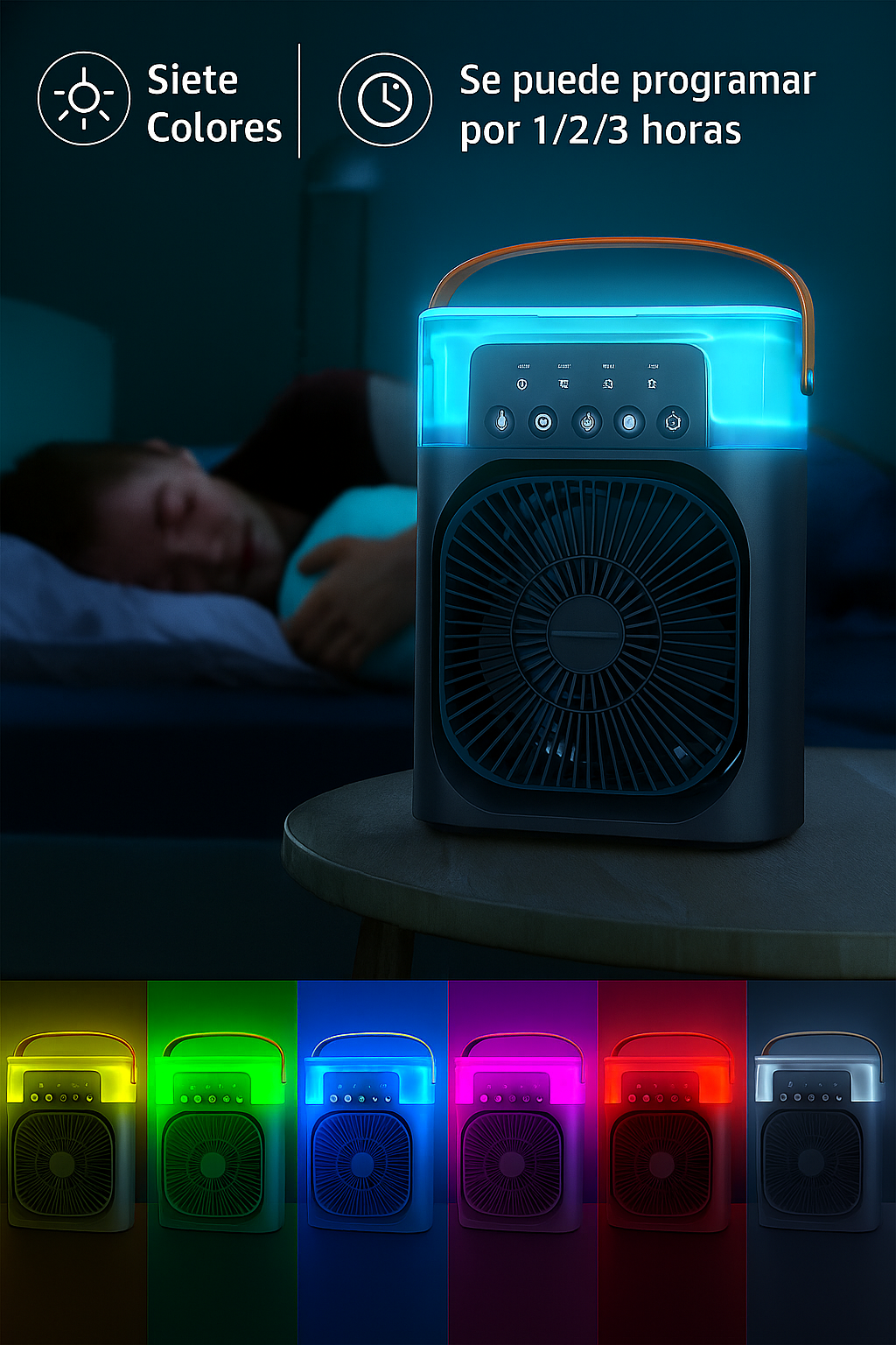 Ventilador con Humidificador y Luces LED de 7 Colores